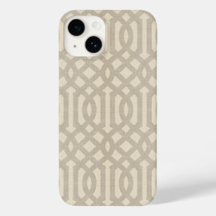 Rustic Linen Beige and Taupe Trellis Case-Mate iPhone 14 Case