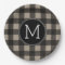 Rustic Linen Black Buffalo Plaid Pattern Monogram