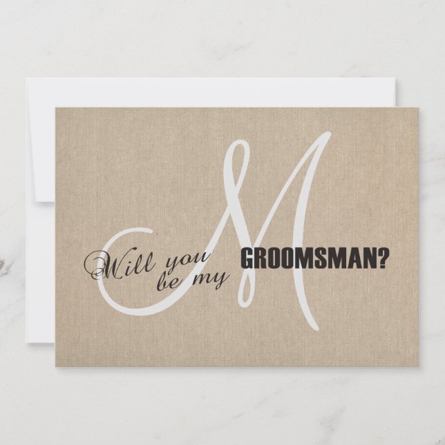 Rustic Linen Canvas Wedding Be My Groomsman Invite (Front)