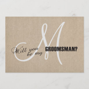 Rustic Linen Canvas Wedding Be My Groomsman Invite