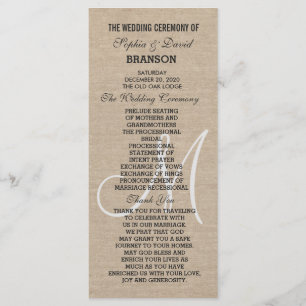 Rustic Linen Canvas Wedding Monogra Program Custom