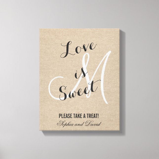 Rustic Linen Canvas Wedding Monogram LOVE is SWEET Print (Front)
