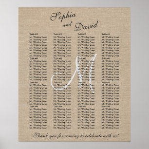 Rustic Linen Canvas Wedding Monogram Seating Chart
