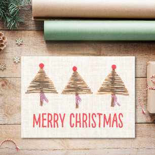 Rustic Linen Christmas Trees – Cozy Scandinavian Holiday Card