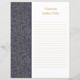 Rustic Linen Divider Blue Recipe Binder Insert