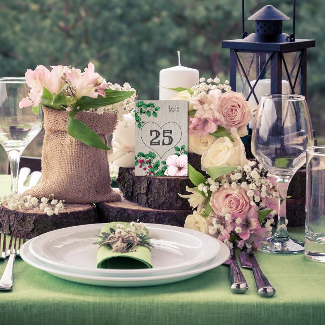 Rustic Linen Floral Magnolias Eucalyptus Wedding Table Number (Creator Uploaded)