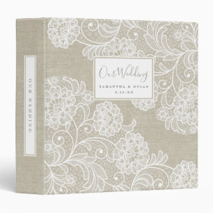 Rustic Linen + Lace Wedding Planner 3 Ring Binder