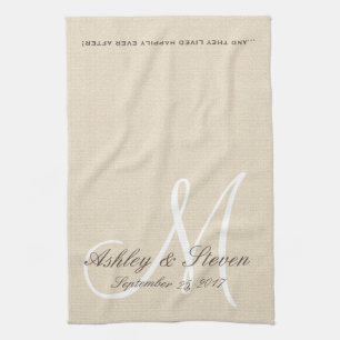 Rustic Linen Look with White Monogram Kitchen Towel