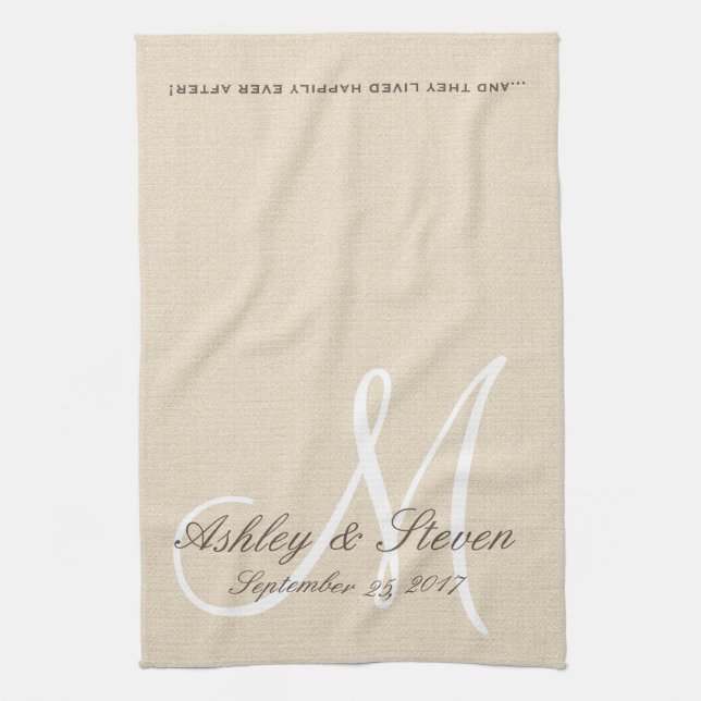 Rustic Linen Look with White Monogram Kitchen Towel (Vertical)