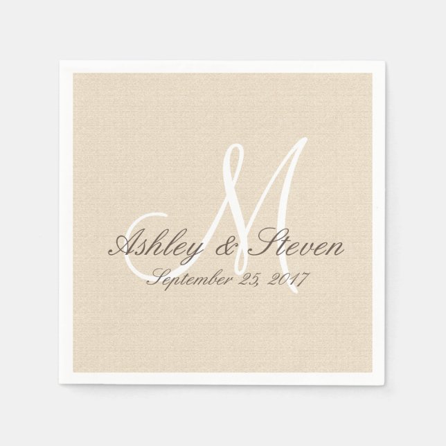 Rustic Linen Look with White Monogram Napkin (Front)