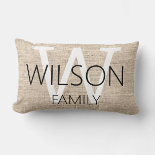 Rustic Linen Monogrammed Family Lumbar Pillow