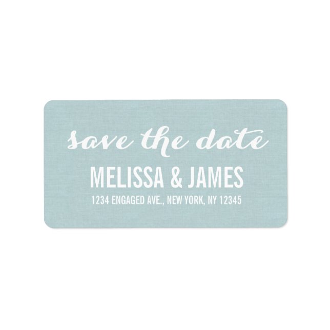 Rustic Linen Script Save the Date Label (Front)