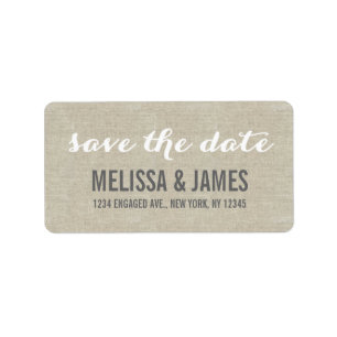 Rustic Linen Script Save the Date Label