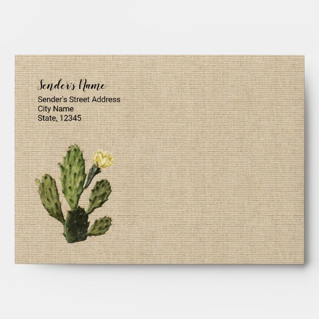Rustic Linen Vintage Cactus Drawing Cute Envelope (Front)