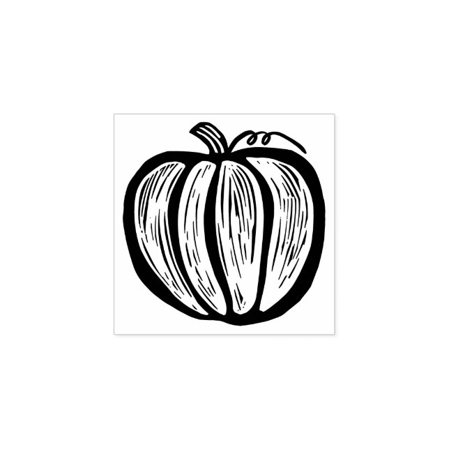 Rustic Lino-cut Pumpkin Fall Halloween Rubber Stamp (Imprint)