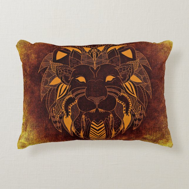 Rustic Lion Head Accent Pillow (Front)