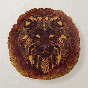 Rustic Lion Head Round Pillow