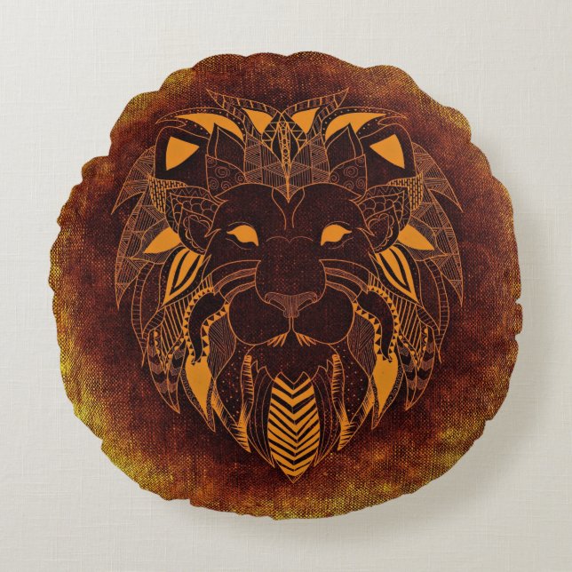Rustic Lion Head Round Pillow (Front)