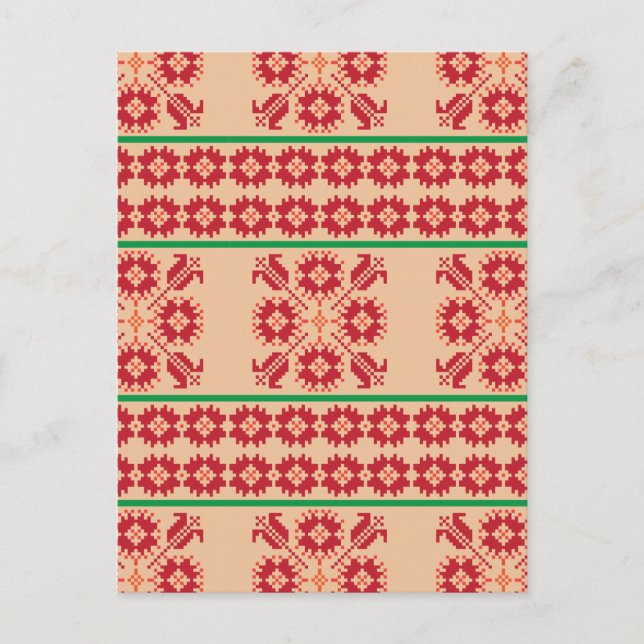 Rustic Lithuanian orange and green folk art design Postcard (Front)