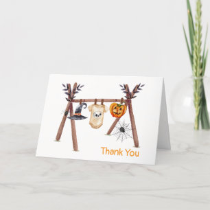 Rustic Little Boo Halloween Clothes Baby Shower  Thank You Card