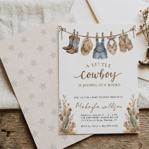 Rustic Little Cowboy Baby Shower Western Rodeo Invitation