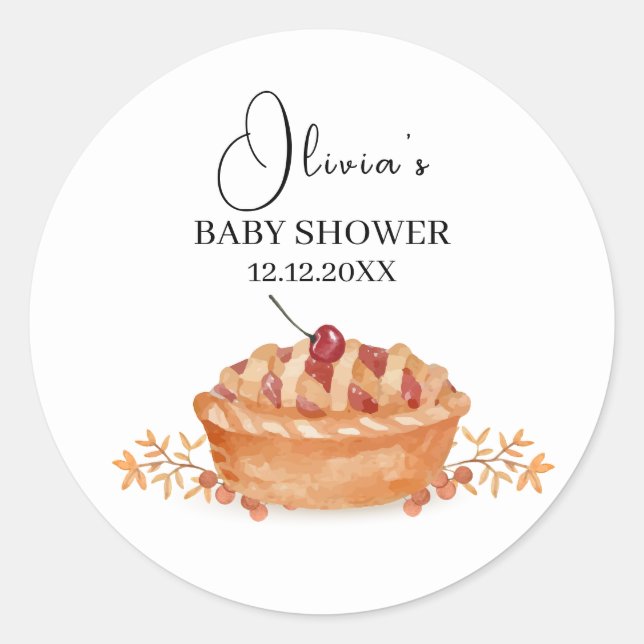 Rustic Little Cutie Pie Cherry Fall Baby Shower  Classic Round Sticker (Front)