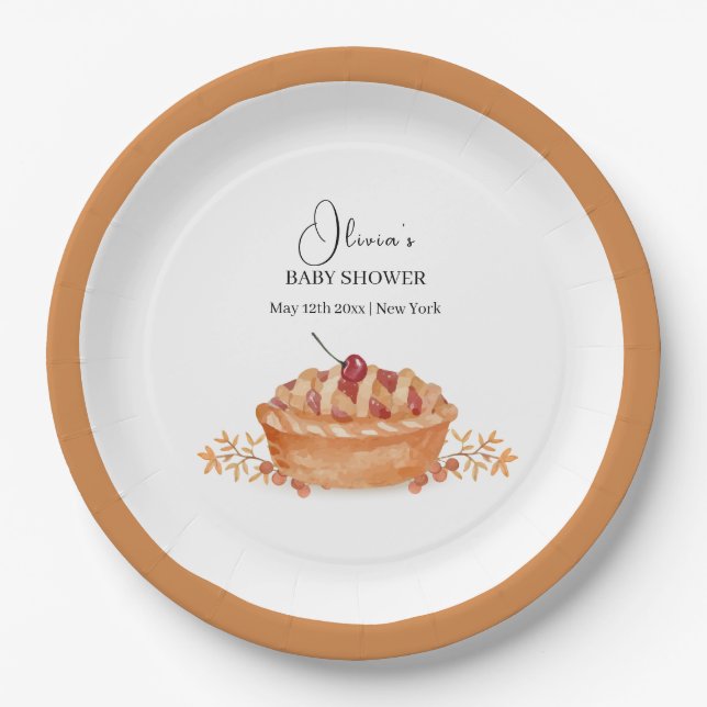Rustic Little Cutie Pie Cherry Fall Baby Shower  Paper Plate (Front)