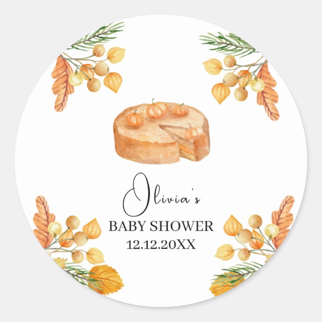 Rustic Little Cutie Pumpkin Pie Fall Baby Shower Classic Round Sticker (Front)