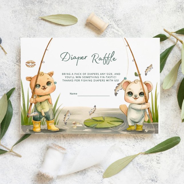 Rustic Little Fisherman Reel Diaper Raffle Enclosure Card (Creator Uploaded)