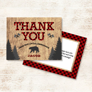 Rustic Little Lumberjack Buffalo Plaid Thank You Card