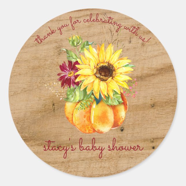 Rustic Little Pumpkin Baby Shower Classic Round Sticker (Front)