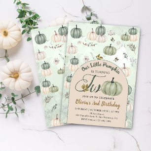 Rustic Little Pumpkin Fall Green 2nd Birthday  Invitation