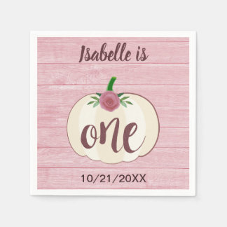 Rustic Little Pumpkin Pink 1st Birthday Party Napkin