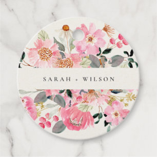 Rustic Lively Blush Pink Watercolor Floral Wedding Favour Tags
