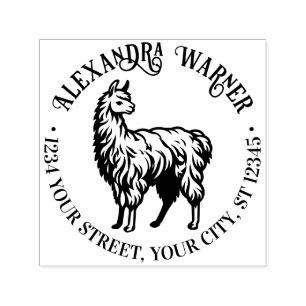 Rustic Llama #2 Round Name Return Address Self-inking Stamp