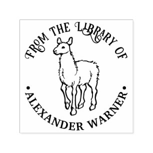 Rustic Llama Round Library Book Name Self-inking Stamp