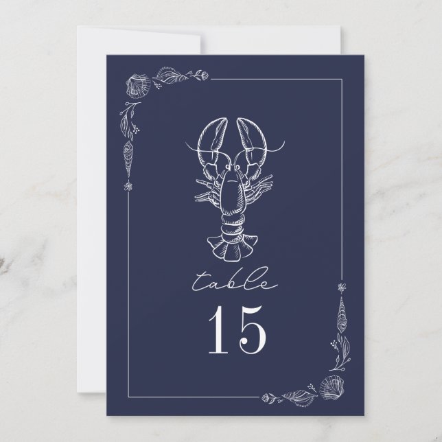 Rustic Lobster Dark Blue Wedding Table Number (Front)