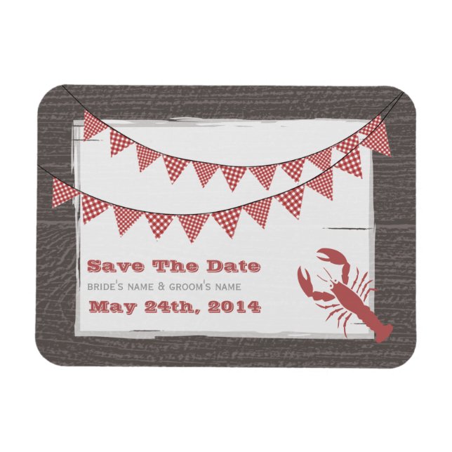 Rustic Lobster & Gingham Save The Date Magnet (Horizontal)