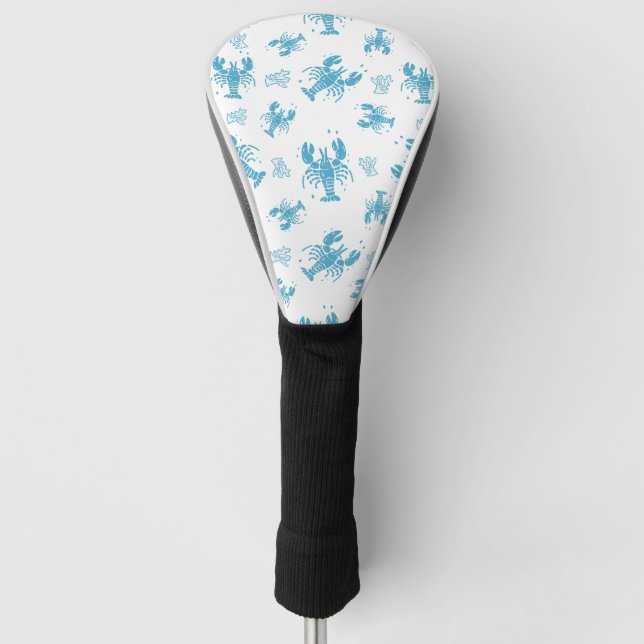 Rustic Lobster Nautical Block Print Pattern Golf Head Cover (Front)