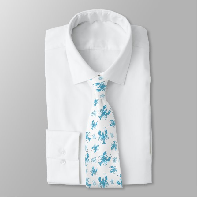 Rustic Lobster Nautical Block Print Pattern Tie (Tied)