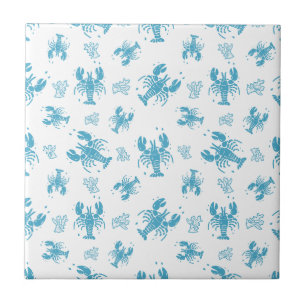 Rustic Lobster Nautical Block Print Pattern Tile