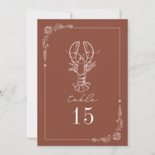 Rustic Lobster Terracotta Wedding Table Number