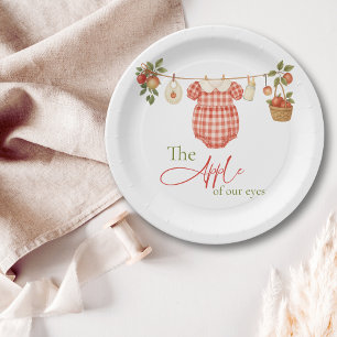 Rustic Locally Grown Clothesline Apple Baby Shower Paper Plate