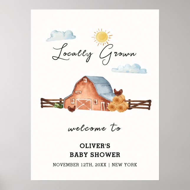 Rustic Locally Grown Farm Barn Baby Shower Welcome Poster (Front)