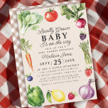 Rustic Locally Grown Farmers Market Baby Shower Invitation<br><div class="desc">Celebrate the mother-to-be with this Rustic, Locally Grown Farmers Market Baby Shower Invitation! This farmer’s market-themed baby shower invite features charming watercolor illustrations of fruits and veggies set against an ecru-coloured background. It is perfect for a rustic and joyful celebration. Personalize the text, font, and background colour to suit your...</div>