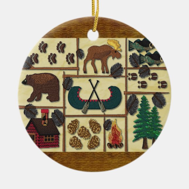 Rustic Lodge Country Cabin Christmas Ceramic Ornament (Front)