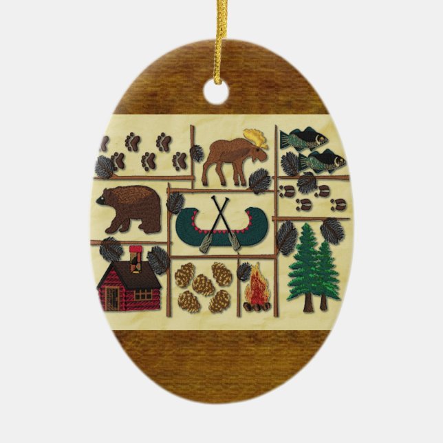 Rustic Lodge Country Cabin Christmas Ceramic Ornament (Front)