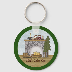 Rustic Lodge Country Cabin Keys with Custom Name Keychain