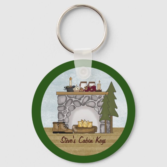 Rustic Lodge Country Cabin Keys with Custom Name Keychain (Front)