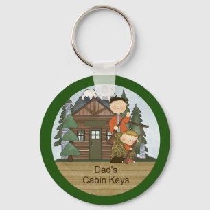 Rustic Lodge Hunting Dad and Boy at Cabin Custom Keychain